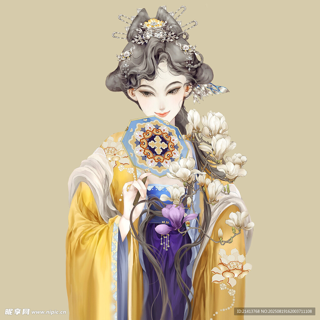 古風(fēng)華服女子手持花卉