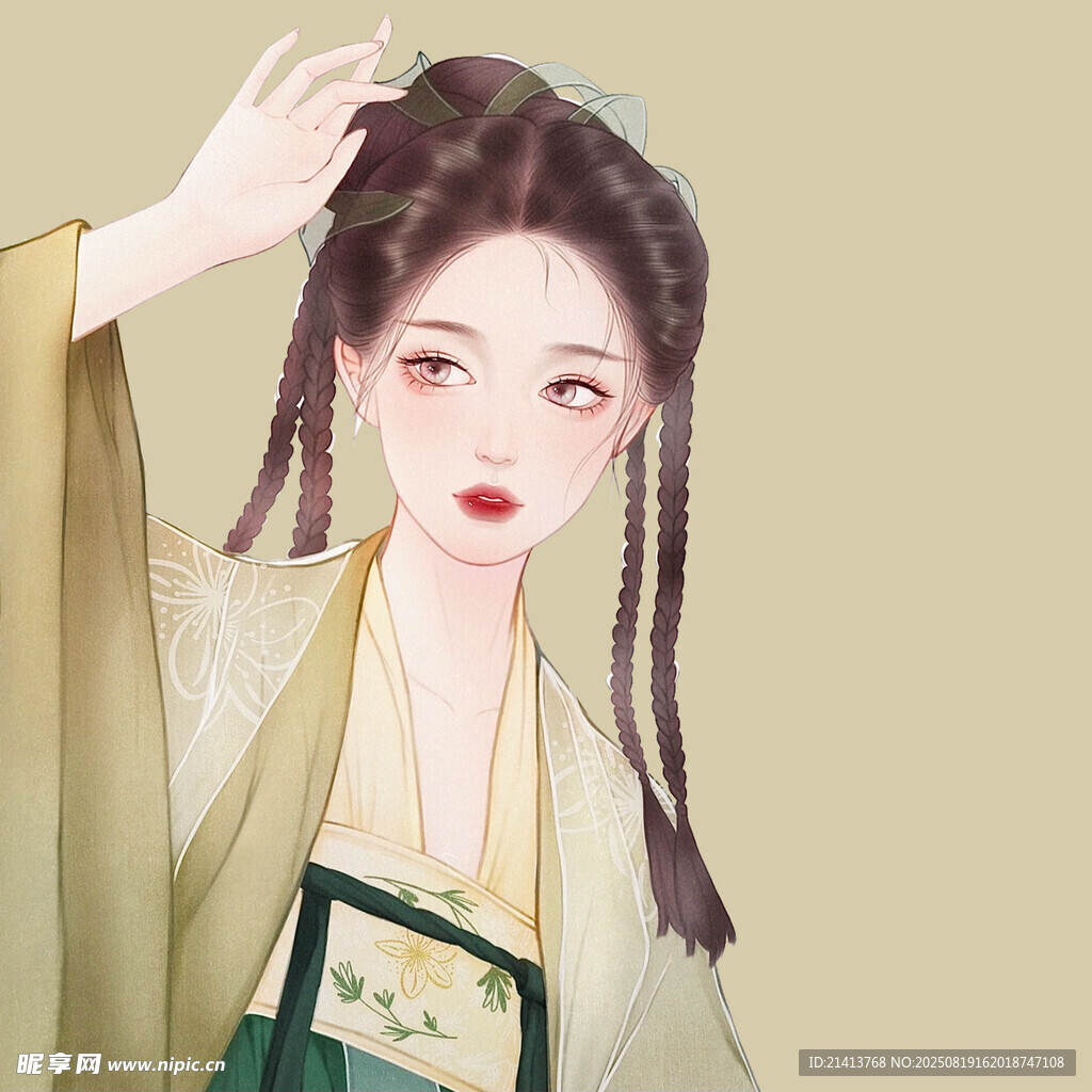 古風(fēng)漢服女子優(yōu)雅撫發(fā)