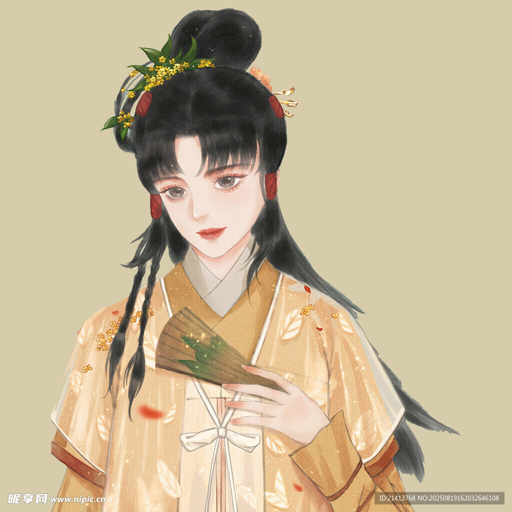 古風漢服女子持扇優(yōu)雅圖