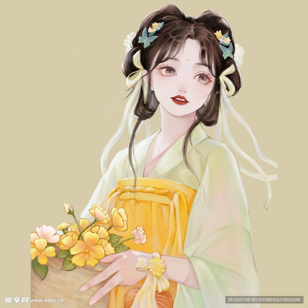 古風少女持花圖