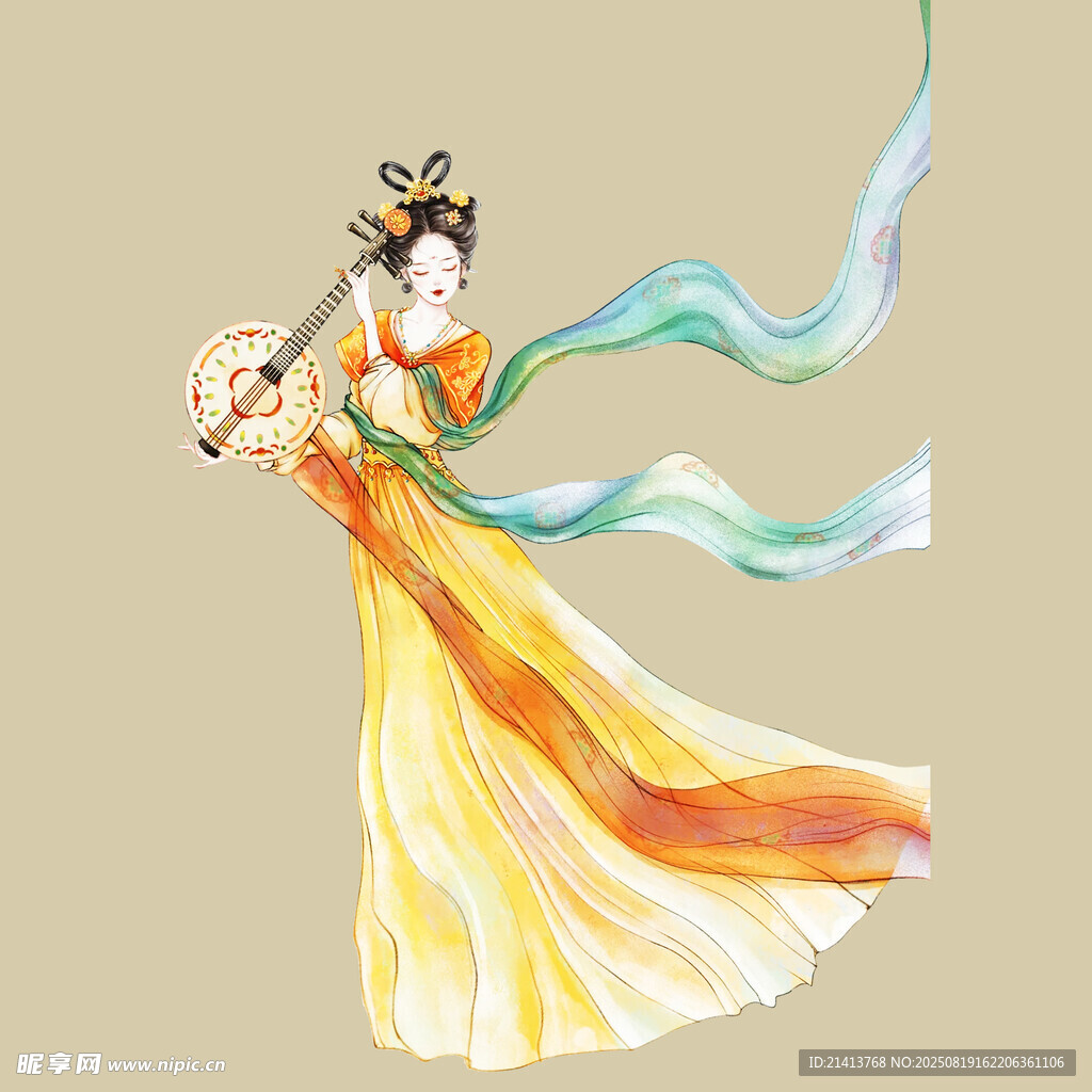 古風(fēng)飄逸的持扇飛天女子