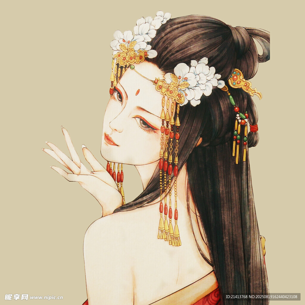 古風(fēng)美人 頭戴華麗頭飾