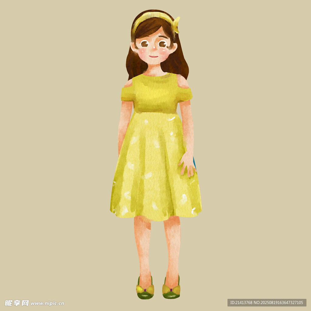穿黃色連衣裙的可愛女孩