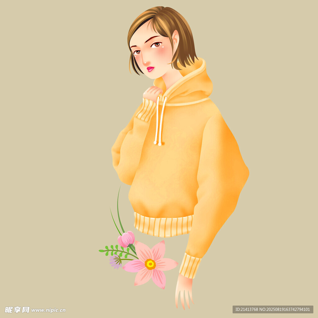 穿黃色連帽衫的時(shí)尚女孩