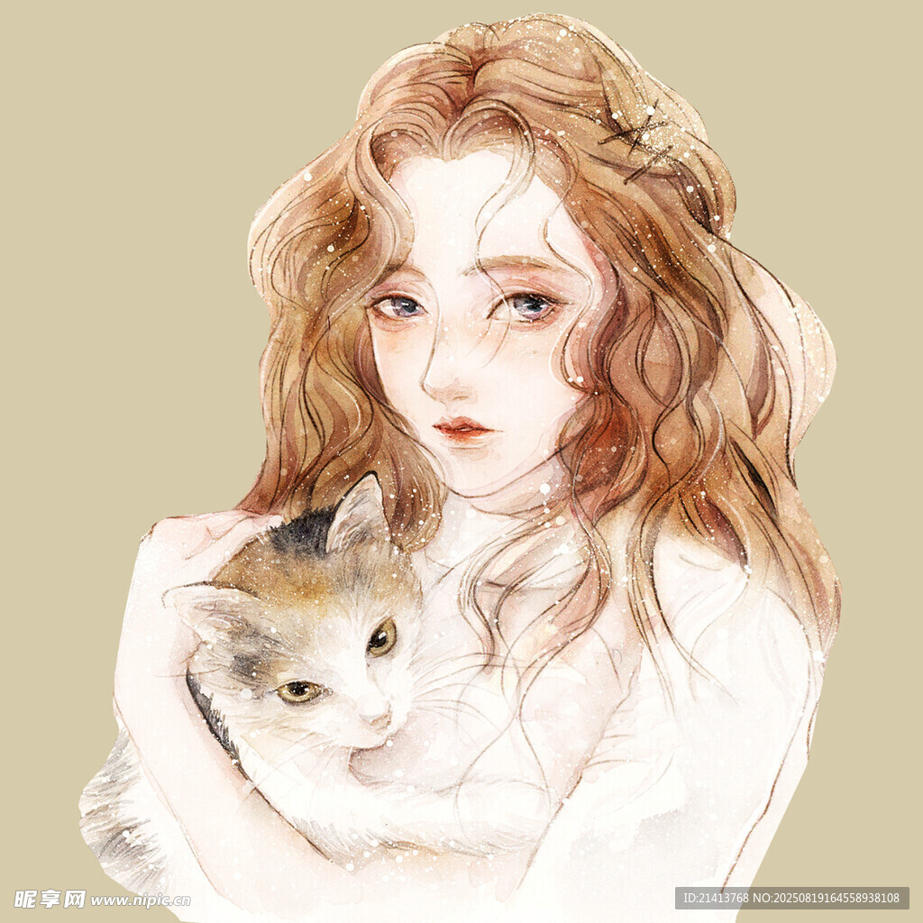 抱貓的長發(fā)少女