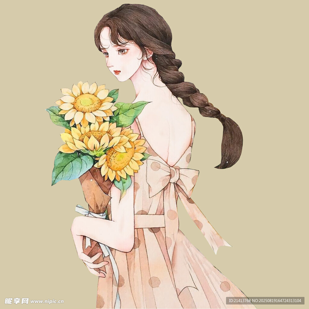 手持向日葵的優(yōu)雅女孩