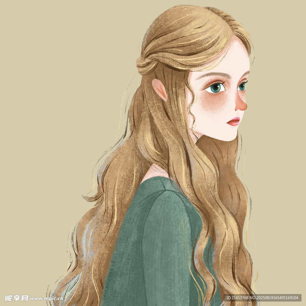 長發(fā)少女側(cè)顏插畫