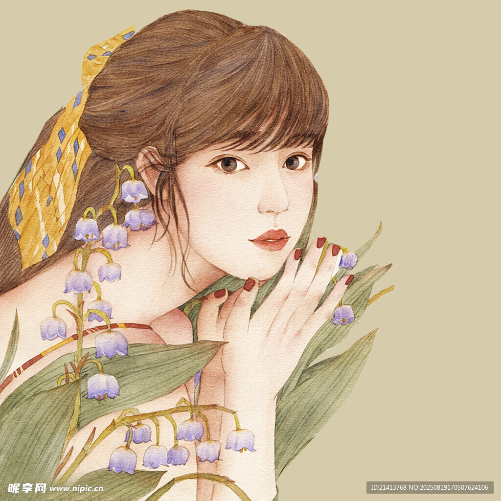 古風(fēng)少女手持紫色花飾