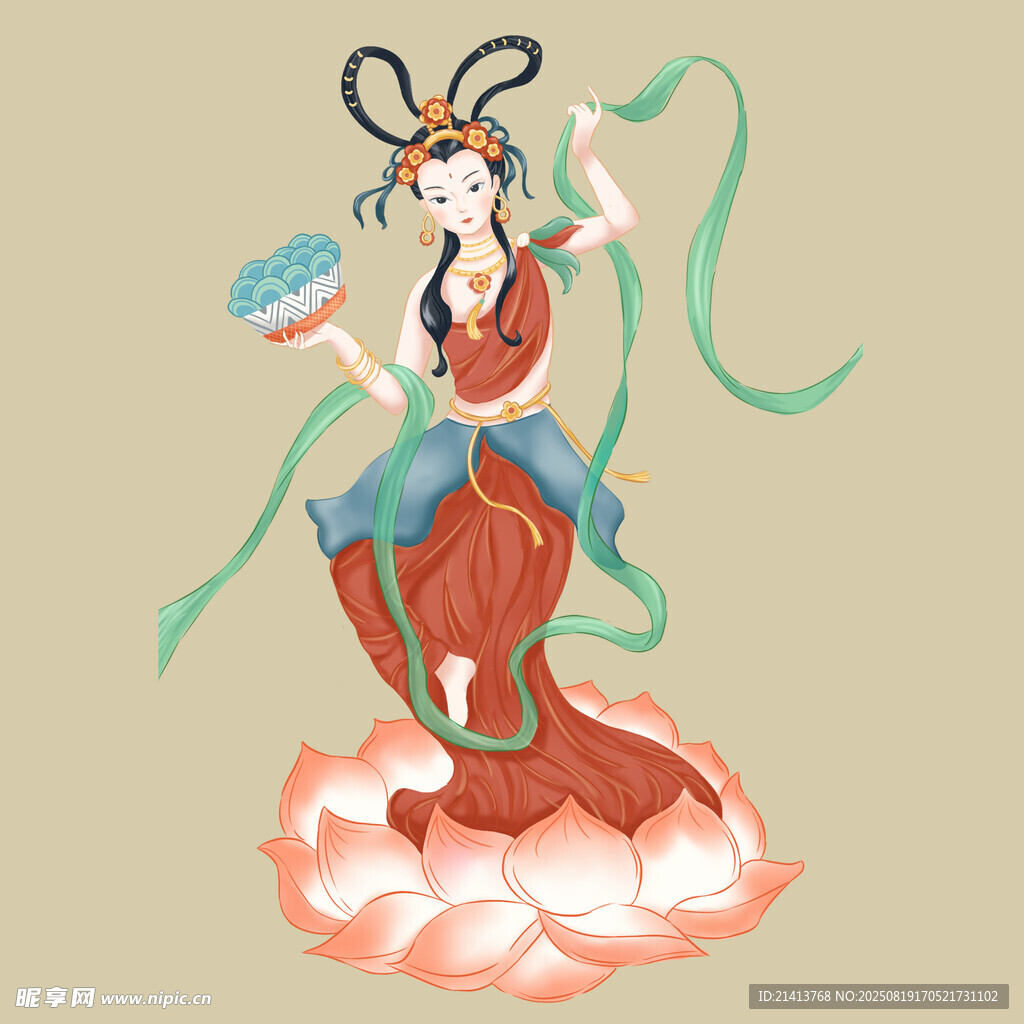 敦煌飛天神女形象插畫