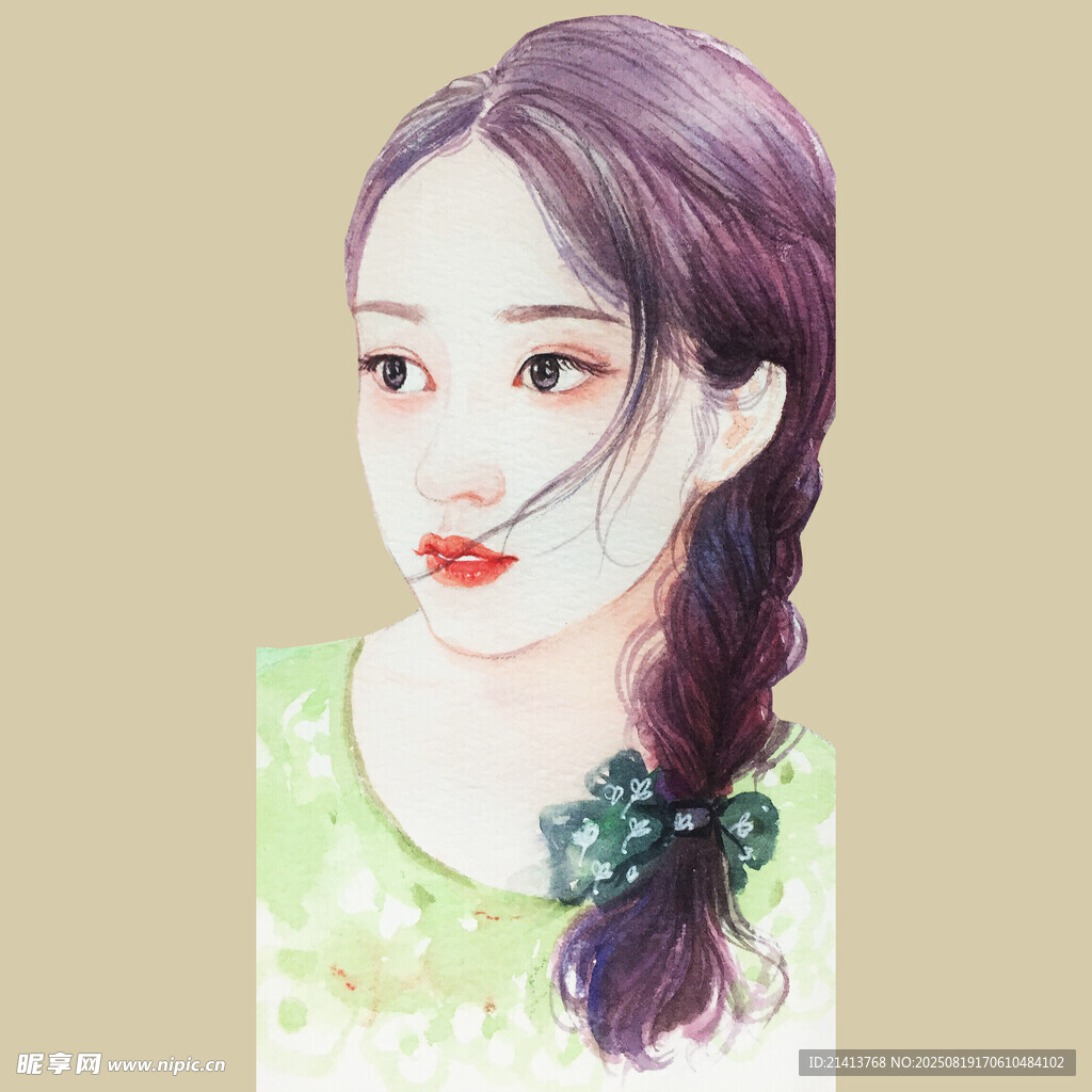 紫色編發(fā)女孩清新插畫