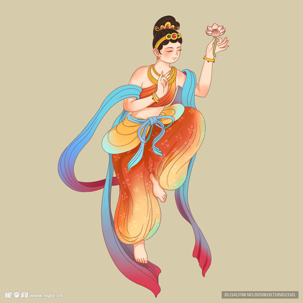 敦煌飛天神女形象插畫