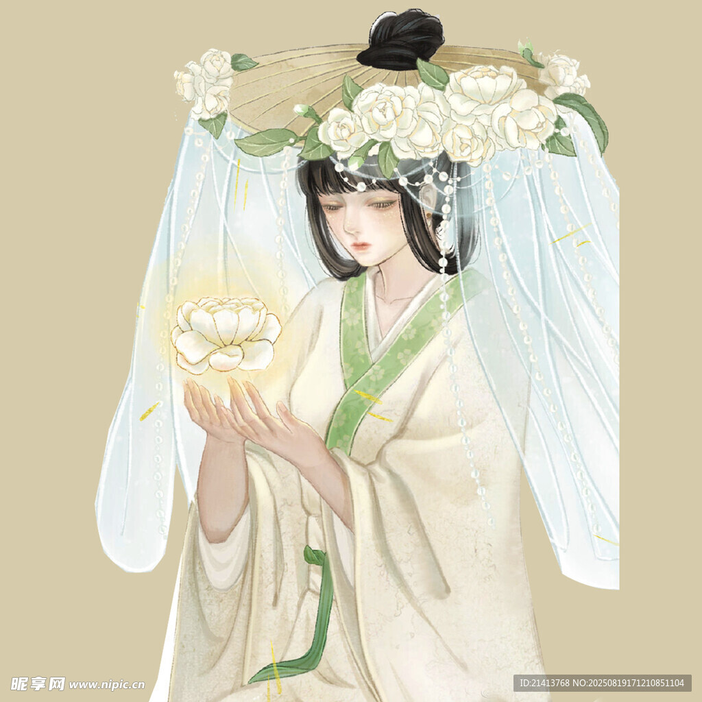 古風(fēng)女子持蓮溫婉形象