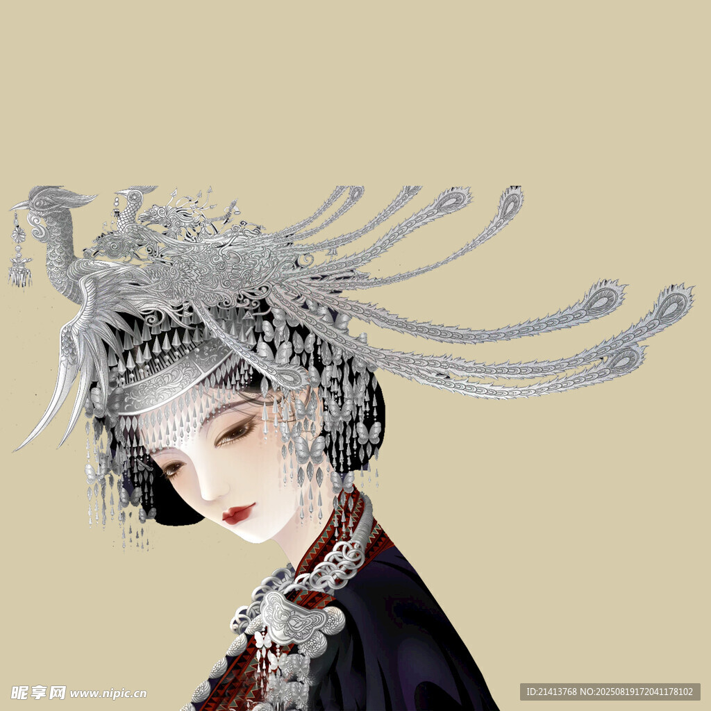 古風銀飾頭飾優(yōu)雅女子