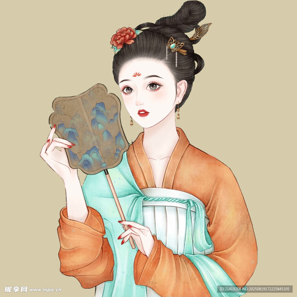 古風(fēng)女子持扇優(yōu)雅模樣