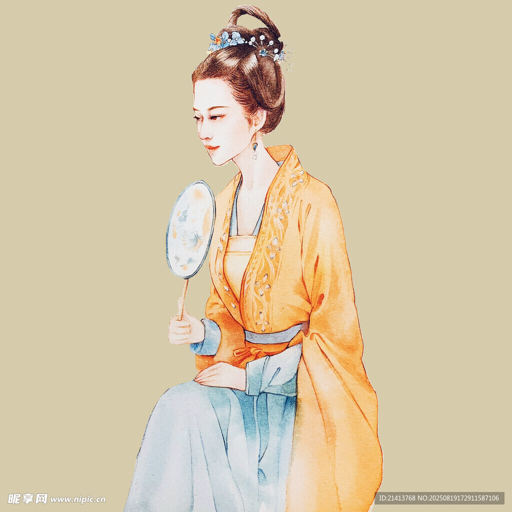 古風(fēng)持扇女子優(yōu)雅畫像