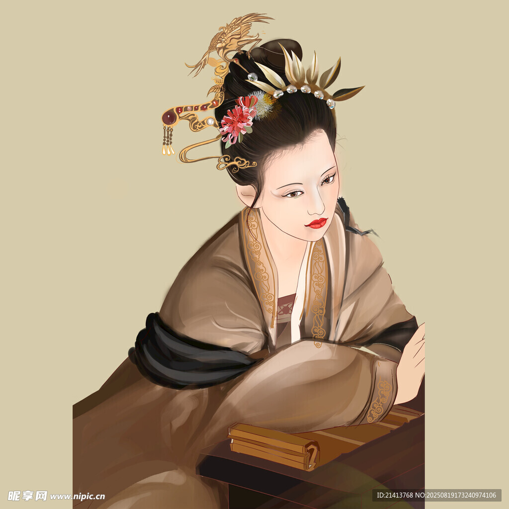古典持書美人圖