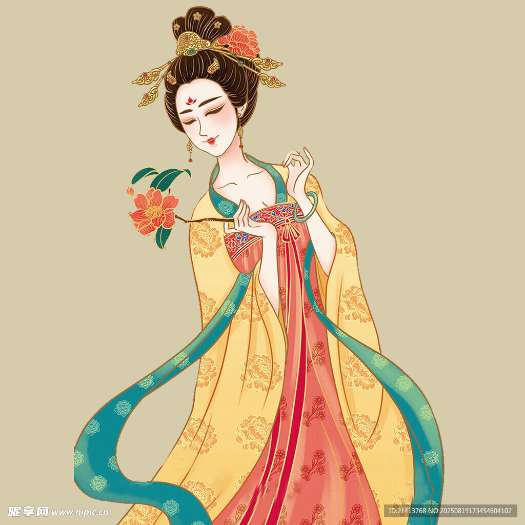 唐朝仕女圖 手持花枝