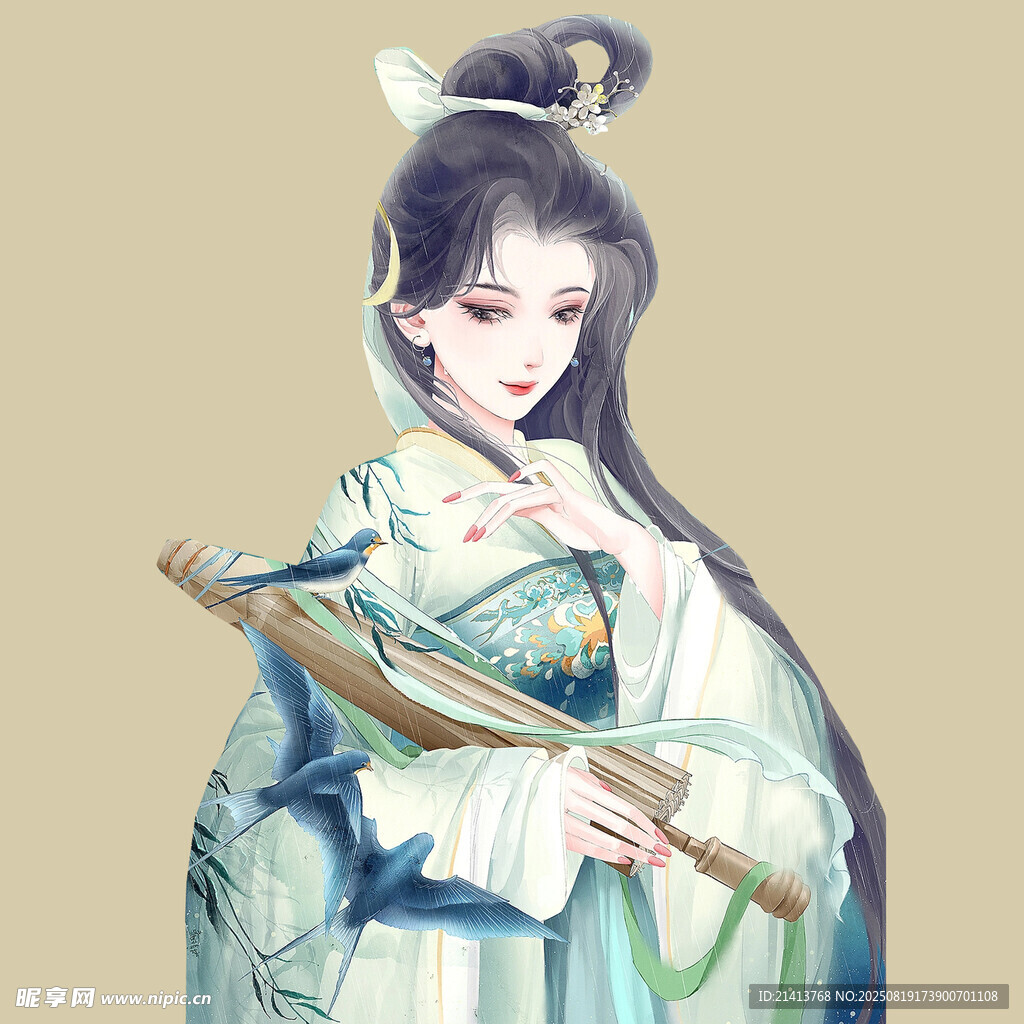 古風(fēng)持笛女子優(yōu)雅畫像