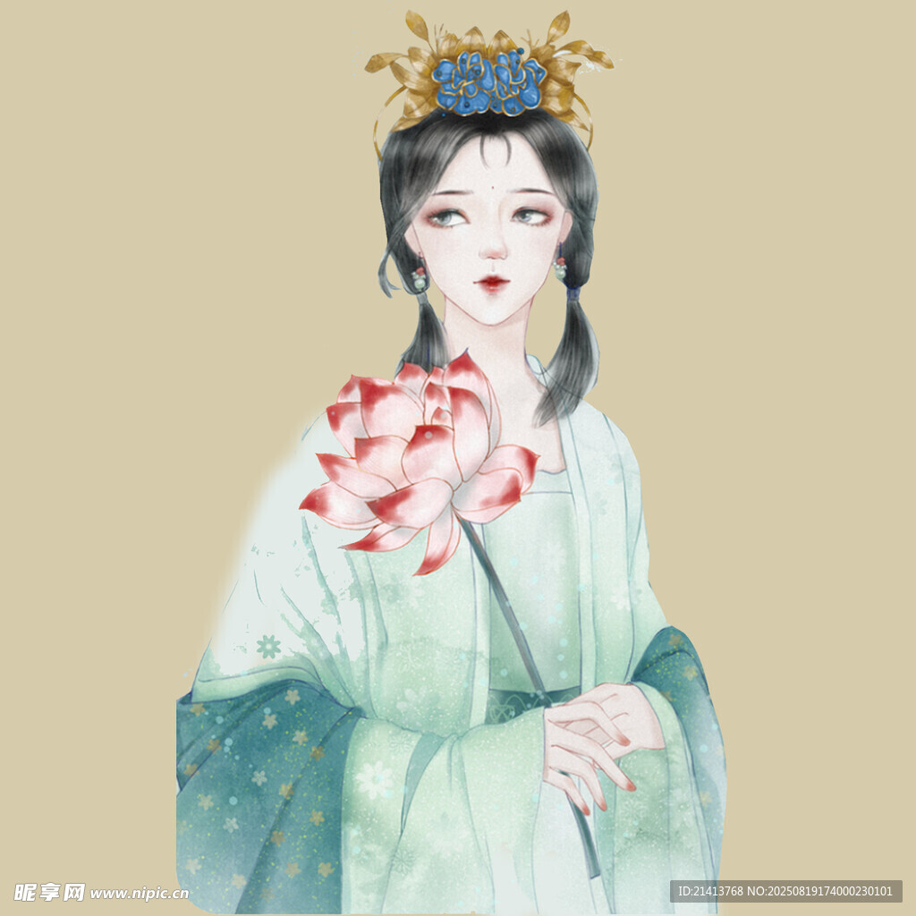 古風(fēng)持花女子優(yōu)雅扮相
