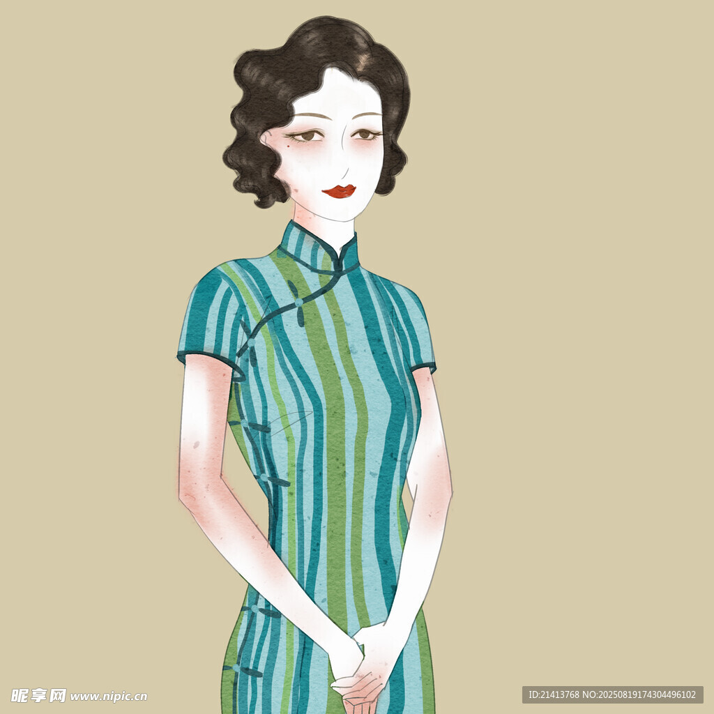 復(fù)古旗袍女子優(yōu)雅形象