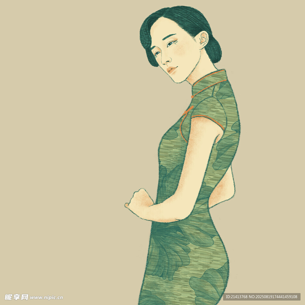 身著旗袍的優(yōu)雅東方女子