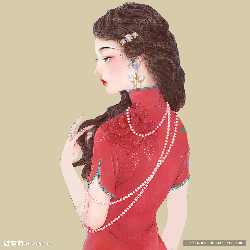 古典旗袍女子優(yōu)雅側(cè)影