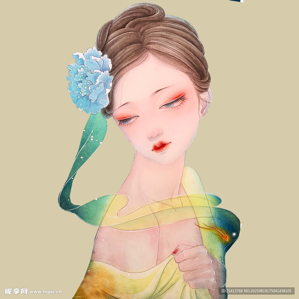 古風(fēng)美人 青絲簪花韻悠然