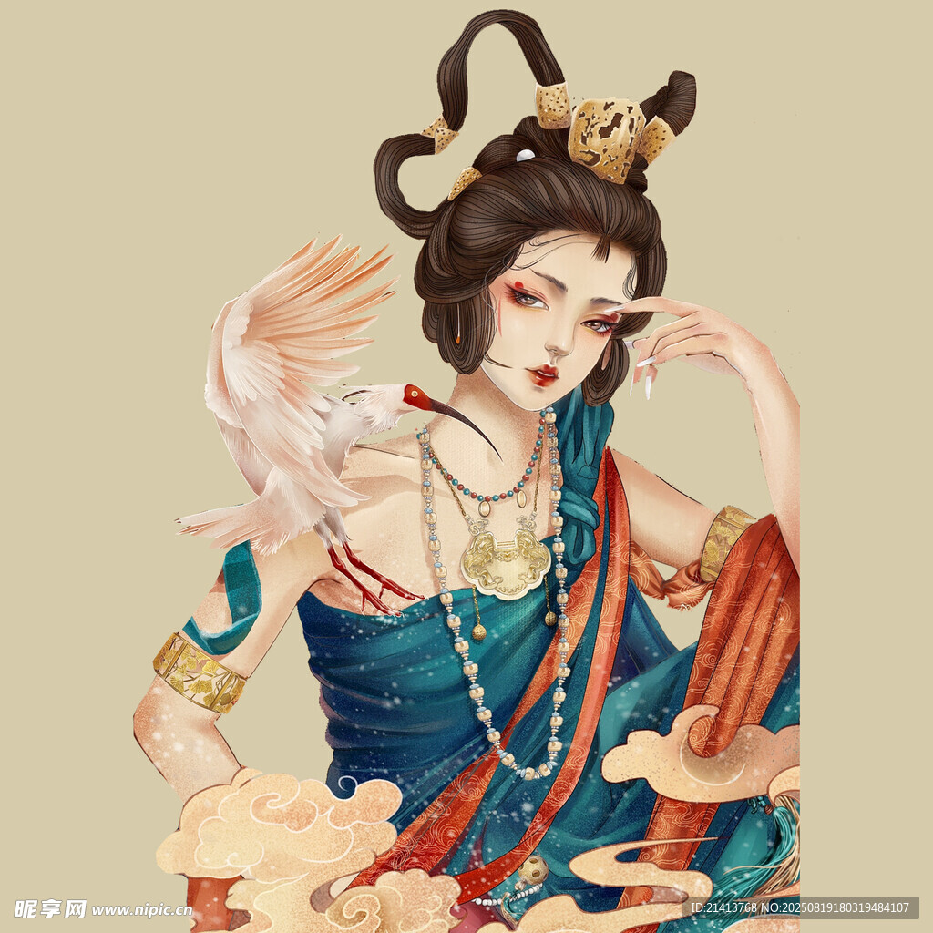古風(fēng)神女持鶴繪像