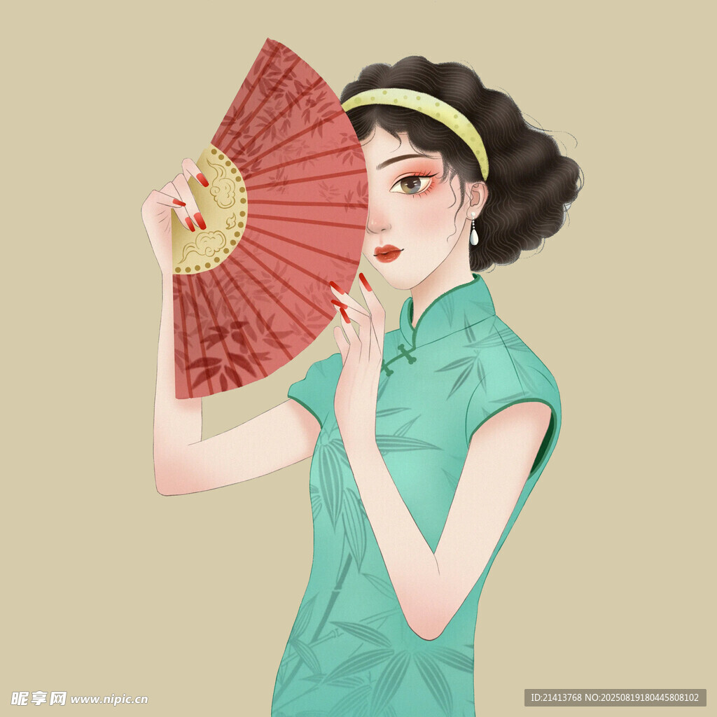 持扇旗袍女子的優(yōu)雅瞬間