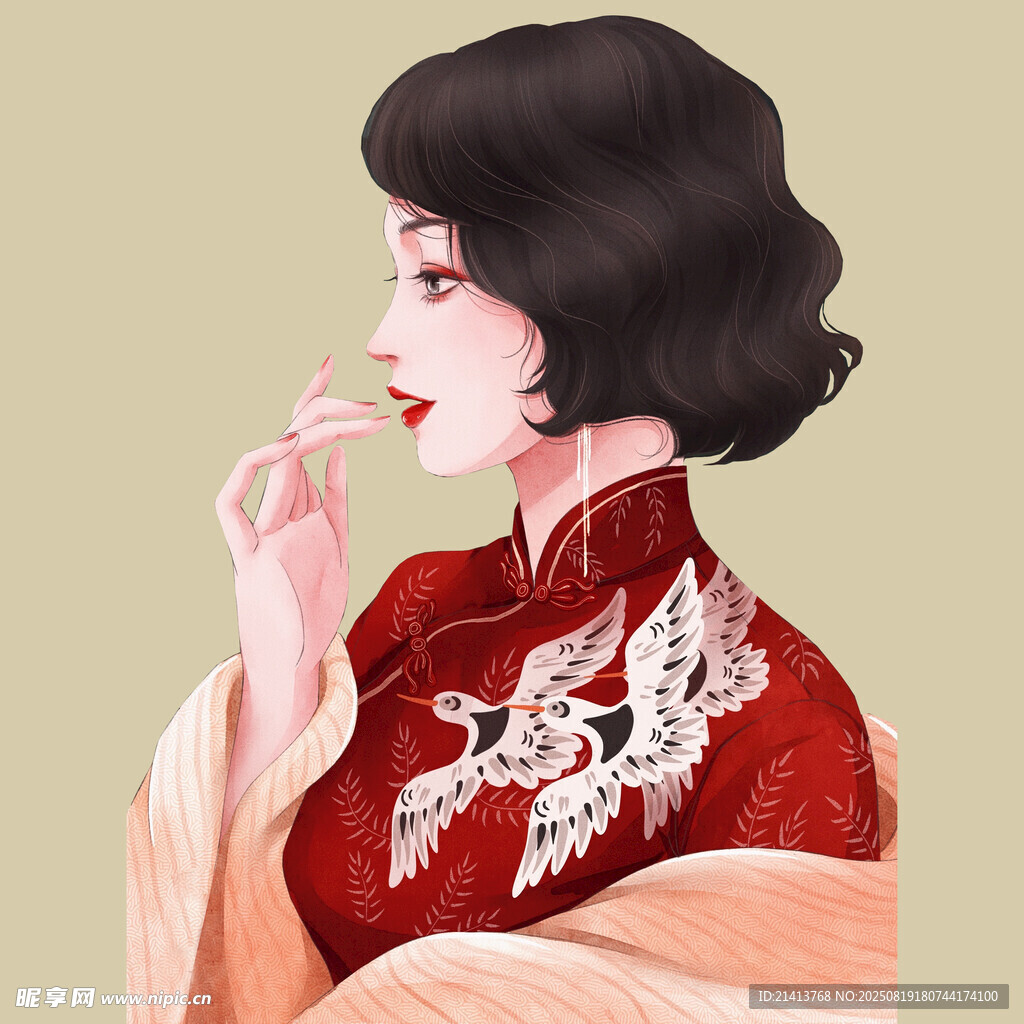 古典旗袍女子優(yōu)雅側(cè)影