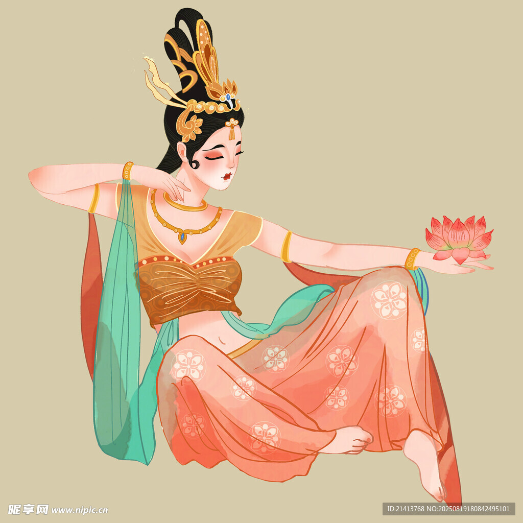 敦煌飛天神女 手持蓮花