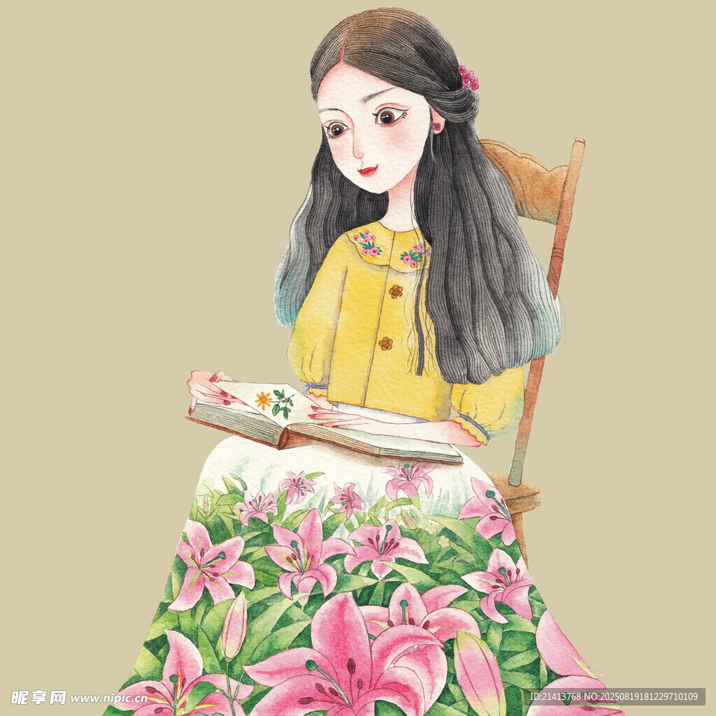 少女椅上專注繪畫