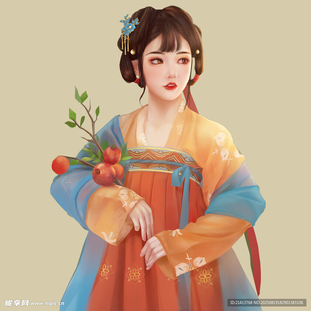 古風漢服女子手持花束
