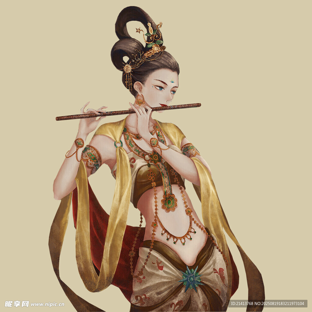 敦煌飛天神女吹笛圖