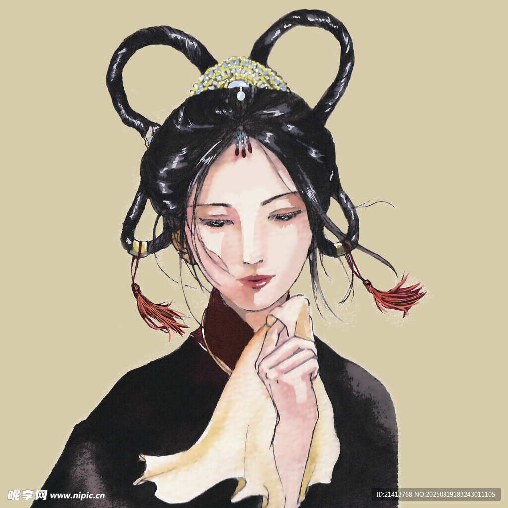 古風雙角女子優(yōu)雅姿態(tài)