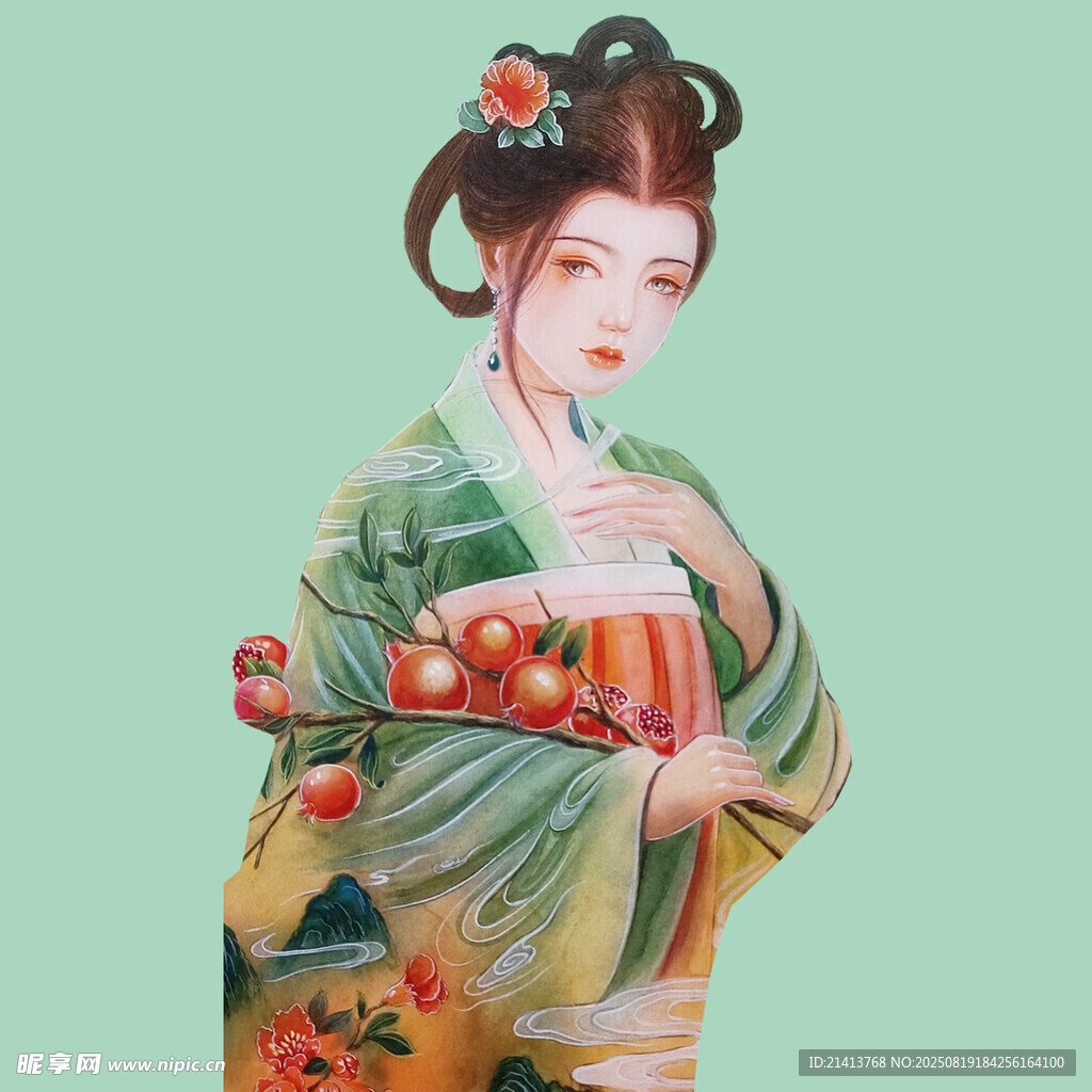 古風(fēng)和服女子手持果實