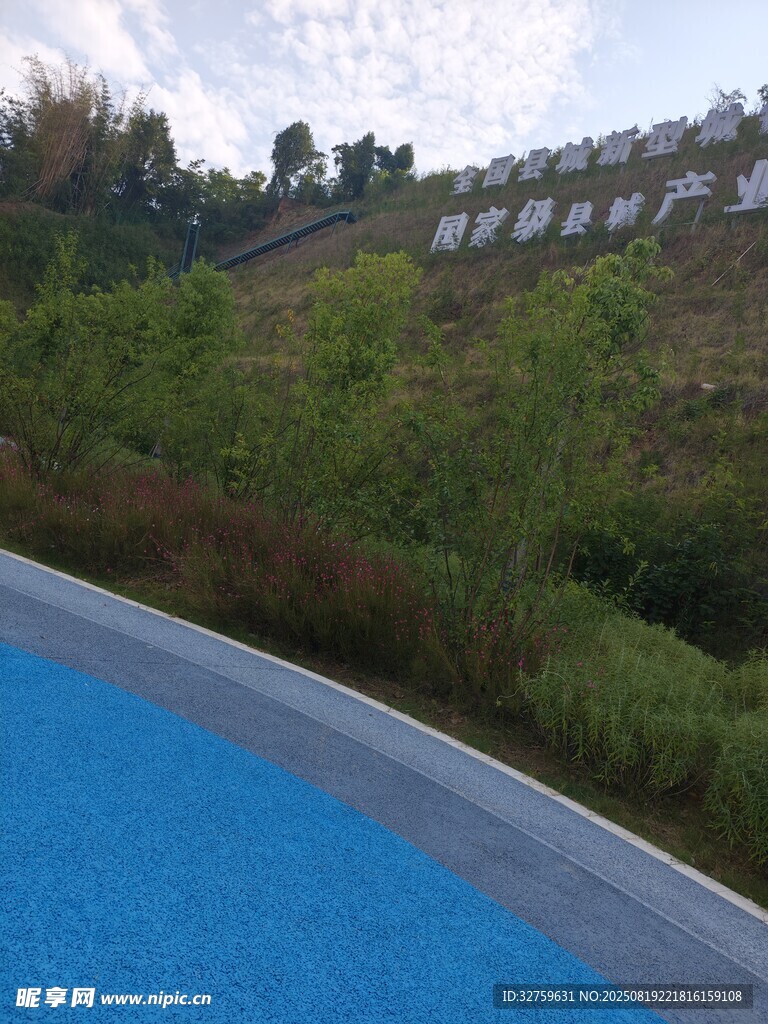 戶外藍(lán)色泳池與綠植景觀