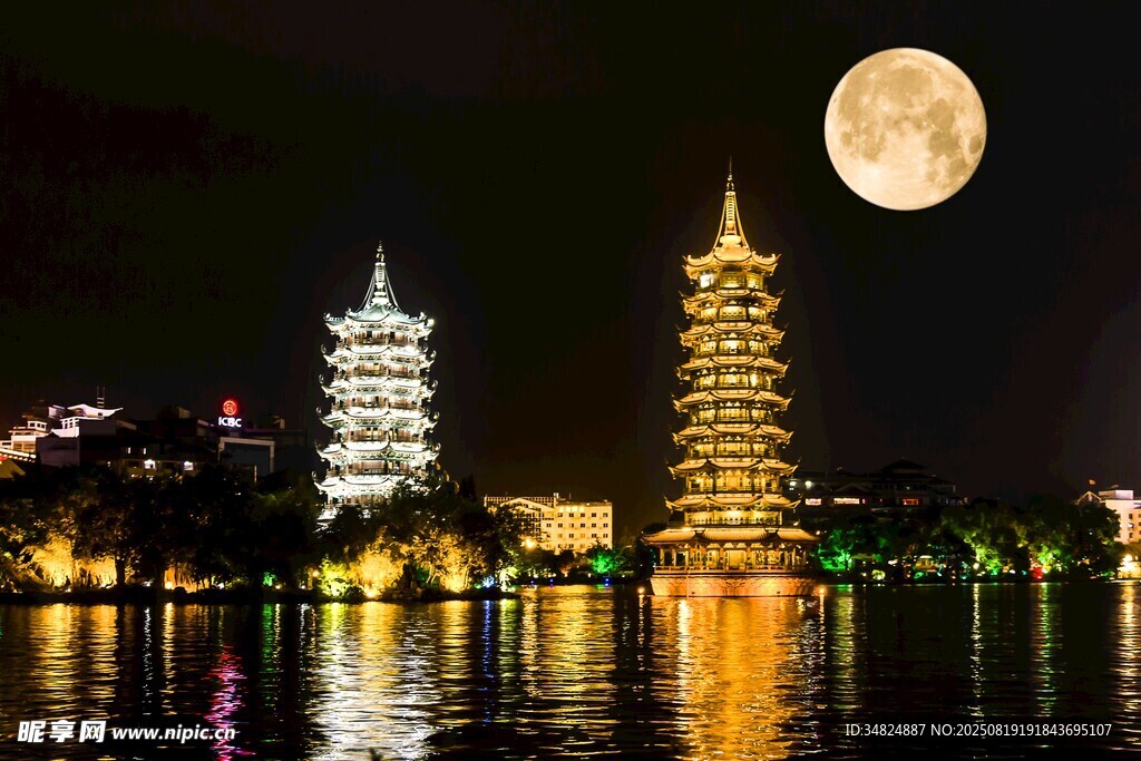 月夜下的雙塔璀璨夜景