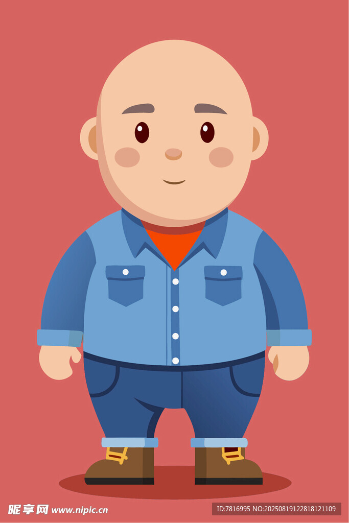 穿藍(lán)色工裝的光頭男子
