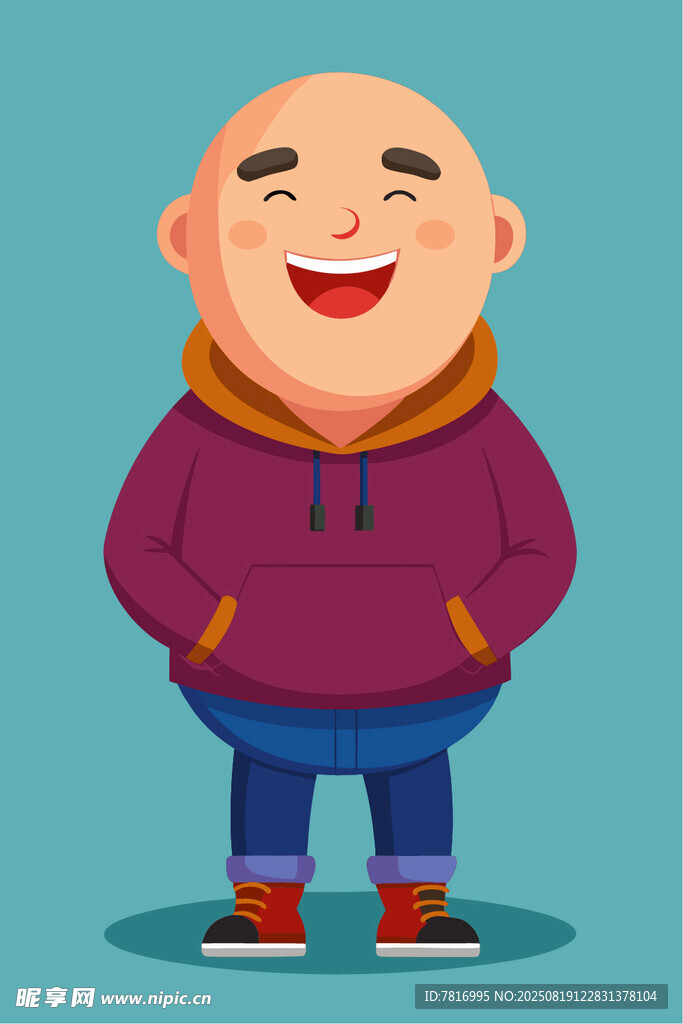 微笑的光頭男子休閑裝扮