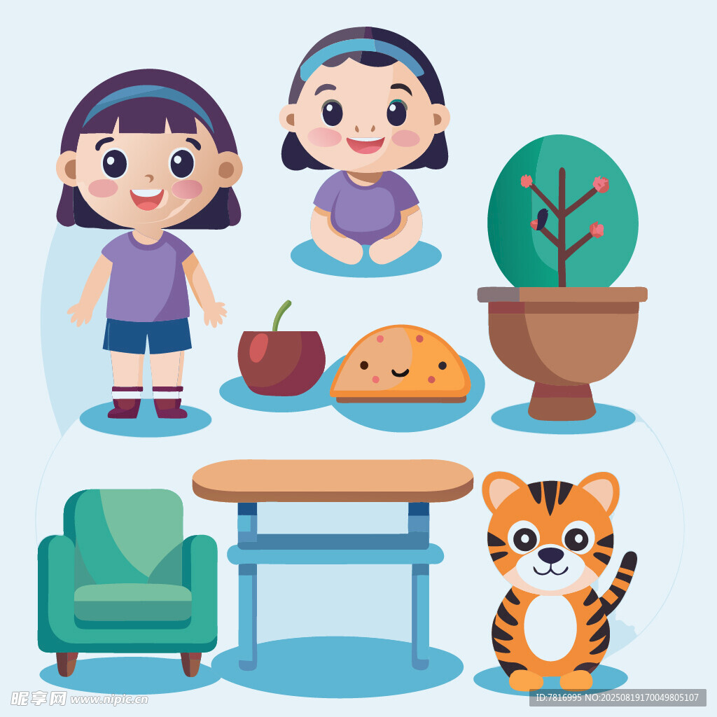 室內(nèi)場景中的孩子家具與貓