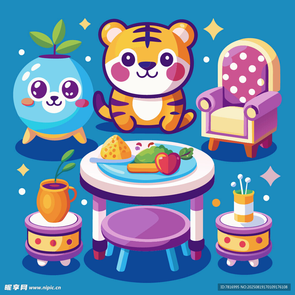 可愛老虎的溫馨室內(nèi)場景
