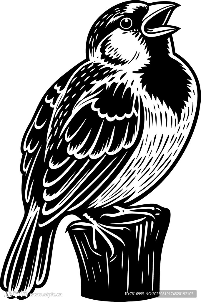 站在樹樁上鳴叫的鳥