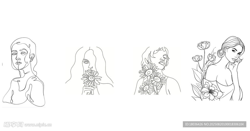 抽象女人線條花朵png