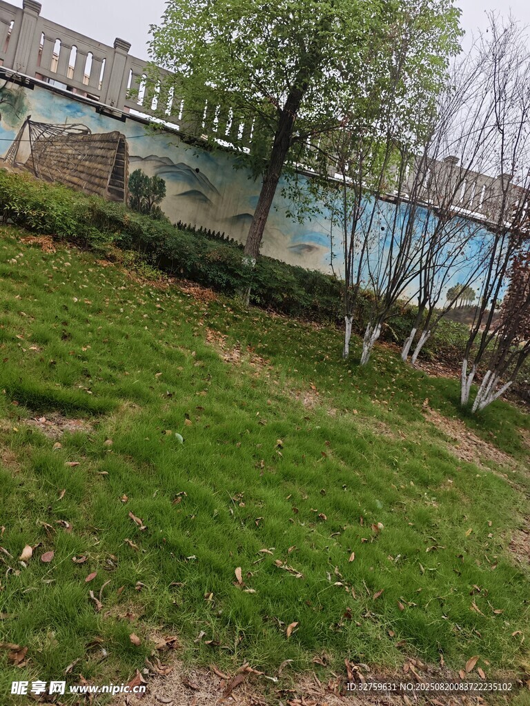 戶外草地與遠(yuǎn)處建筑景觀
