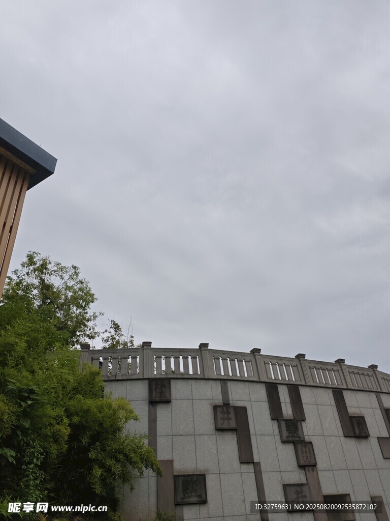 灰白建筑旁的蔥郁綠樹(shù)