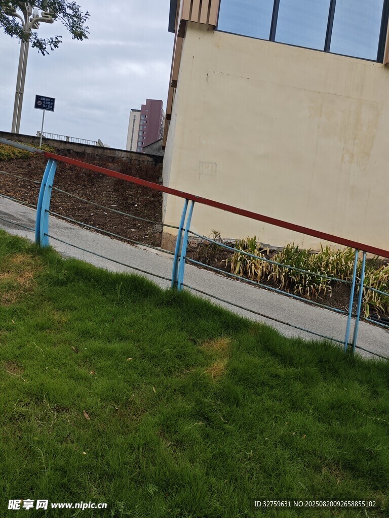 戶外草地旁的圍欄景致