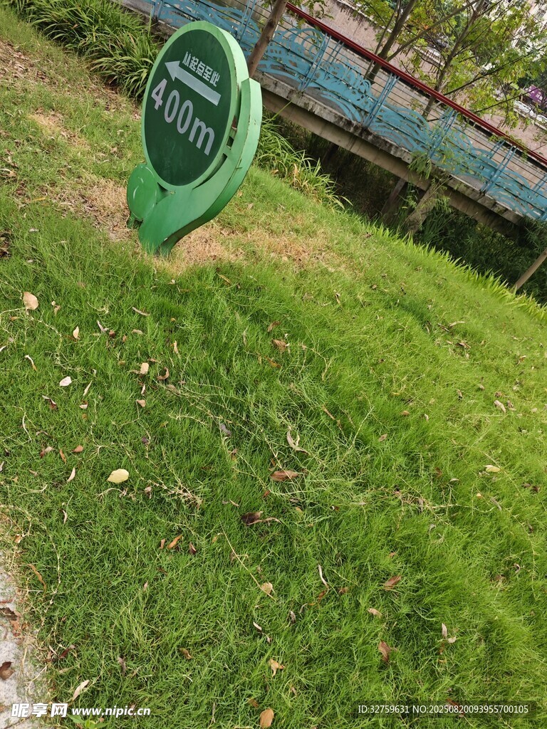 草地上的綠色指示牌