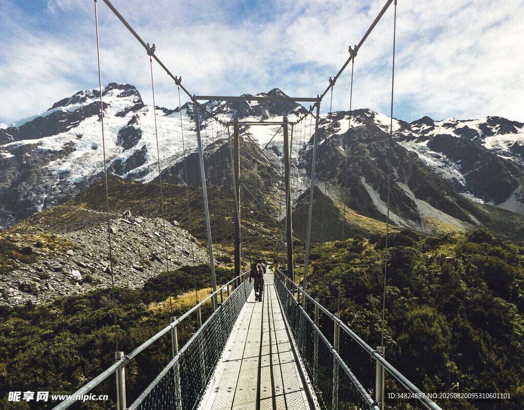 高山間的懸索橋美景