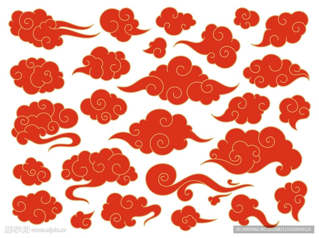 紅色中式云朵圖案素材